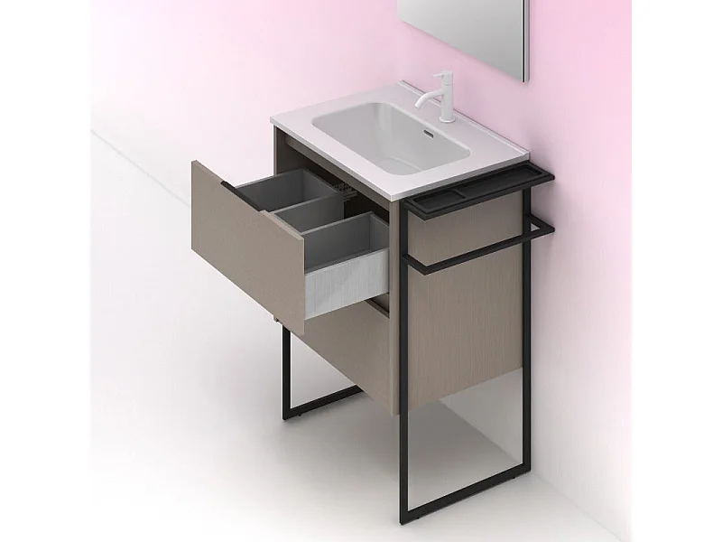 Meuble salle de bain en bois et métal KEIKO  fumé sablé 80 cm Gris