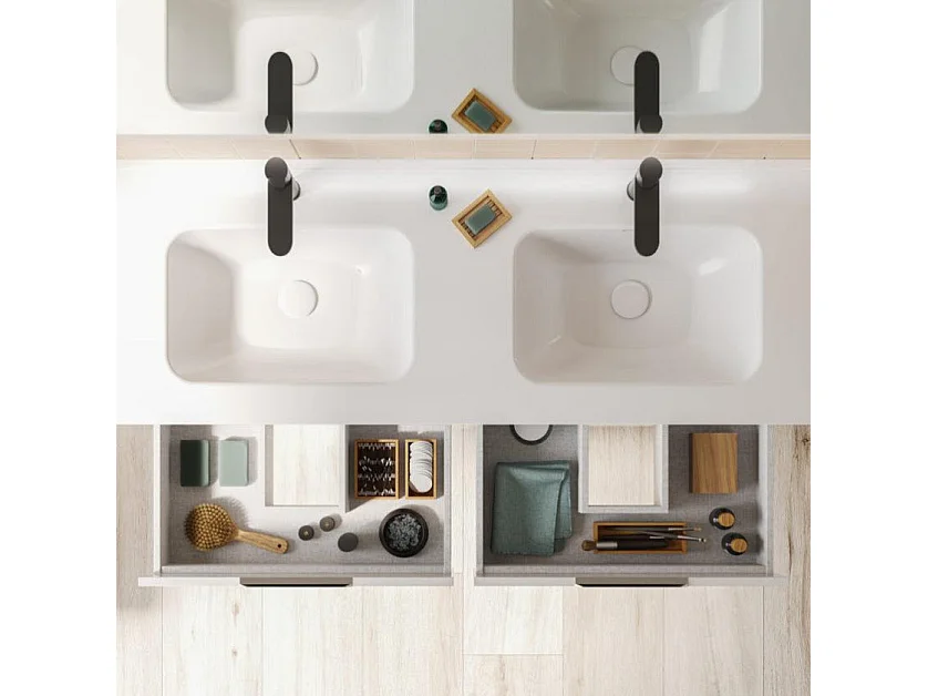 Meuble salle de bain double vasque en bois et métal KEIKO largeur 120 cm fumé sablé