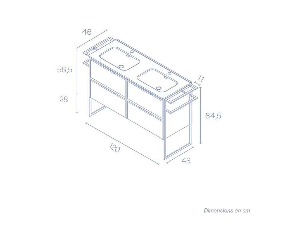Meuble salle de bain double vasque en bois et métal KEIKO largeur 120 cm fumé sablé