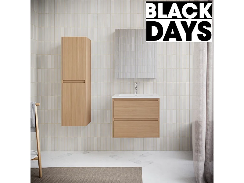 Meuble salle de bain design simple vasque FORTINA largeur 60 cm chêne clair