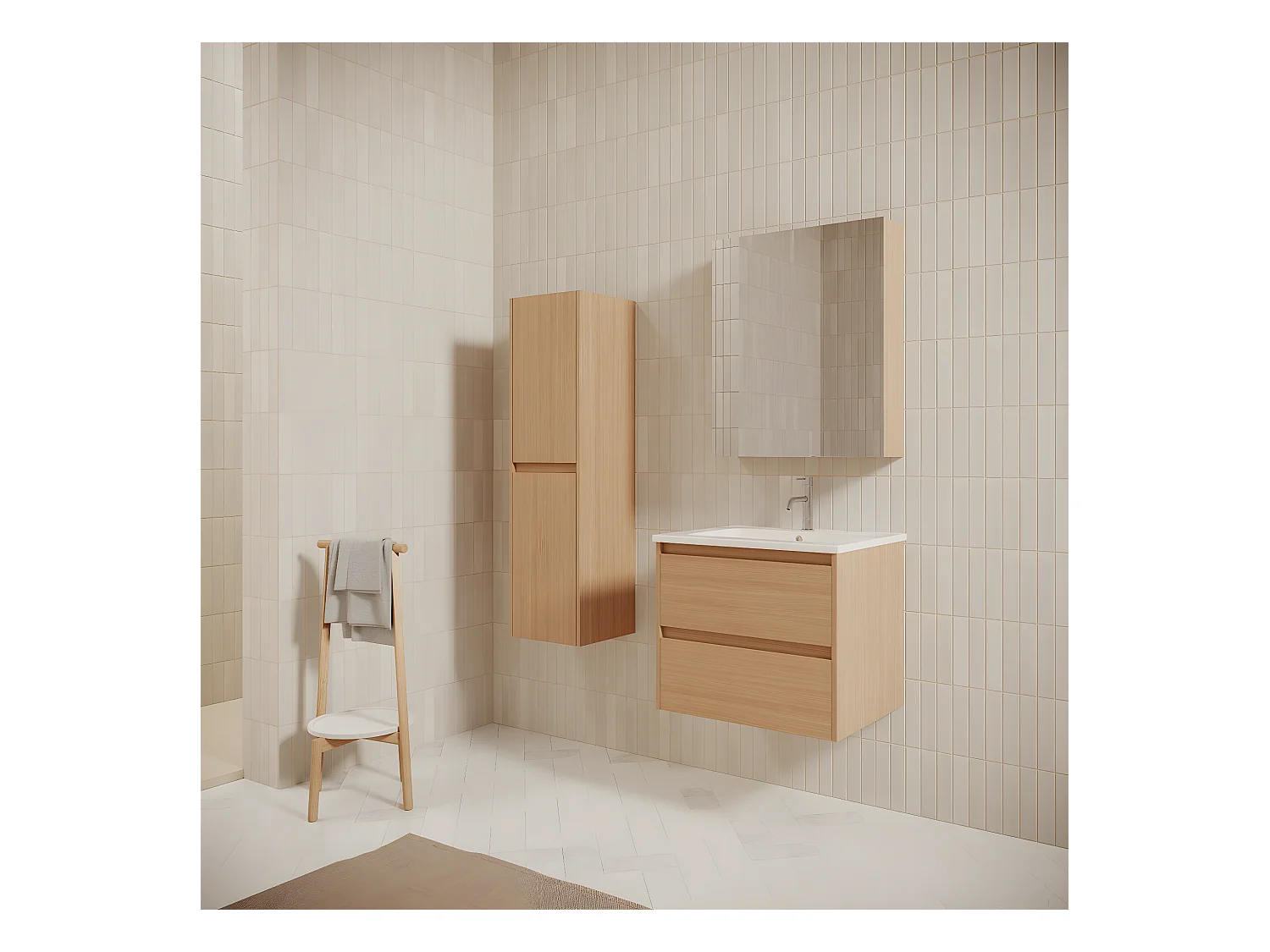 Mueble lavabo + lavabo 60 cm FORTINA roble claro