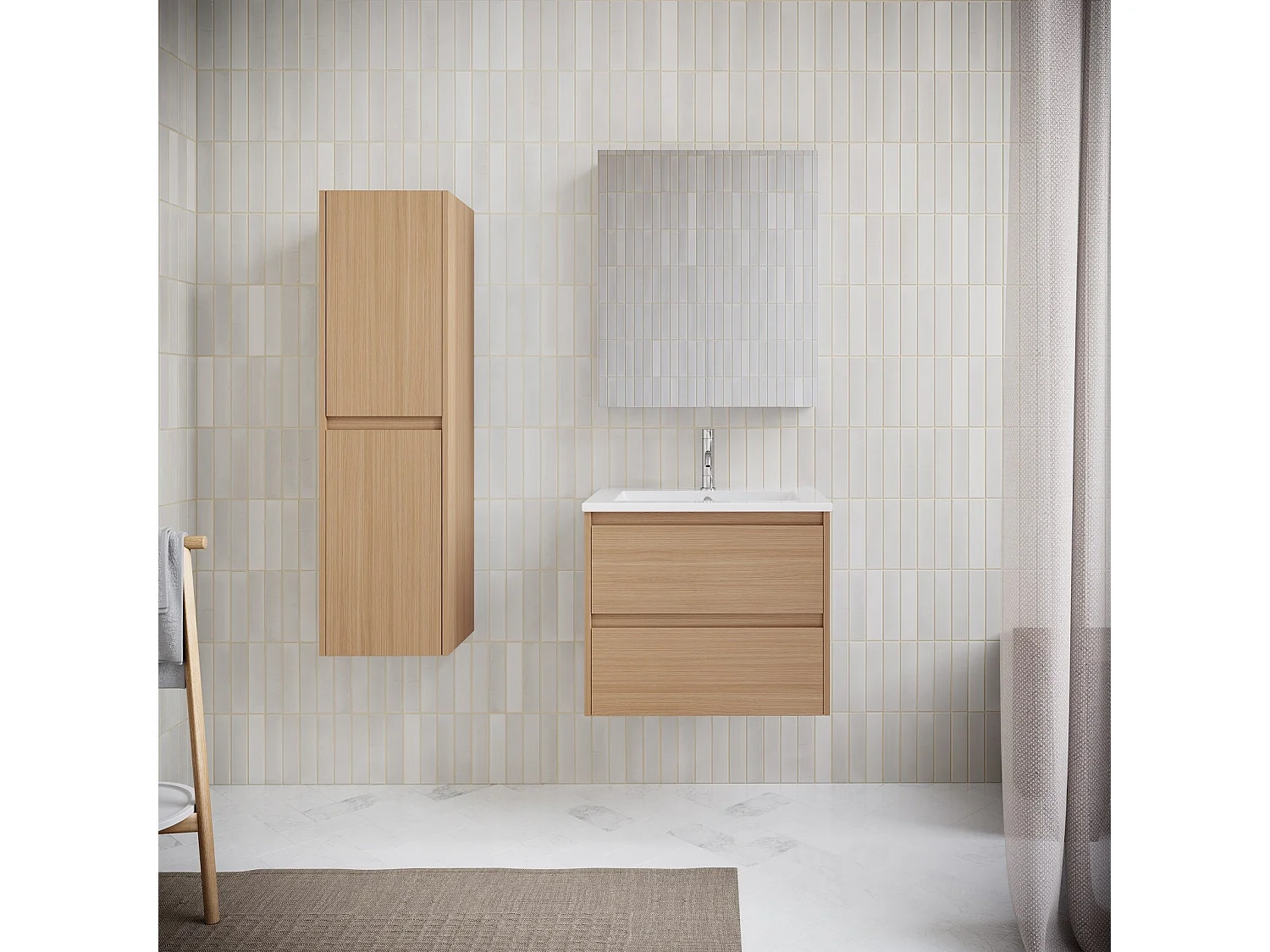 Meuble salle de bain design simple vasque FORTINA largeur 60 cm chêne clair