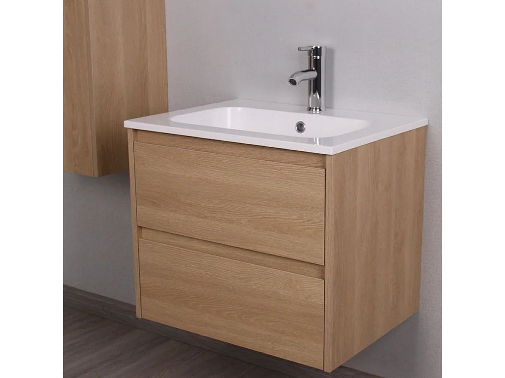 Meuble salle de bain design simple vasque FORTINA largeur 60 cm chêne clair