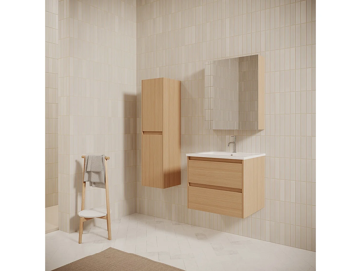 Meuble salle de bain design simple vasque FORTINA largeur 60 cm chêne clair