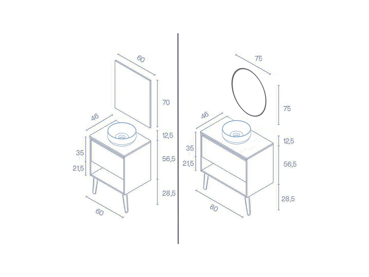 Meuble salle de bain avec vasque posée YOKO TOP  chêne sablé 60 cm  Miroir non inclus