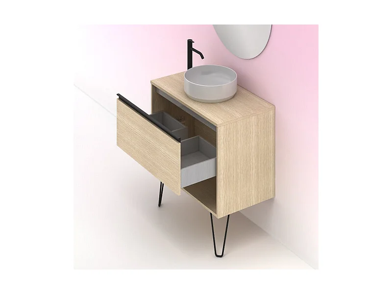 Meuble salle de bain avec vasque posée YOKO TOP  chêne sablé 60 cm  Miroir non inclus