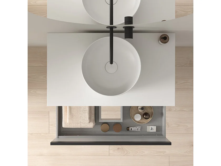 Meuble salle de bain avec vasque posée YOKO TOP  chêne sablé 60 cm  Miroir non inclus