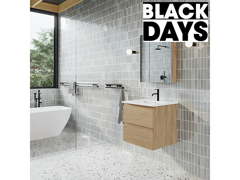 Meuble salle de bain design simple vasque MESSINA largeur 60 cm chêne clair