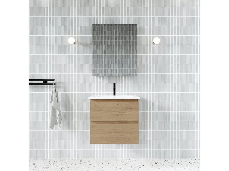 Meuble salle de bain design simple vasque MESSINA largeur 60 cm chêne clair