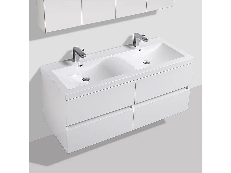 Meuble salle de bain design double vasque SIENA largeur 144 cm blanc laqué