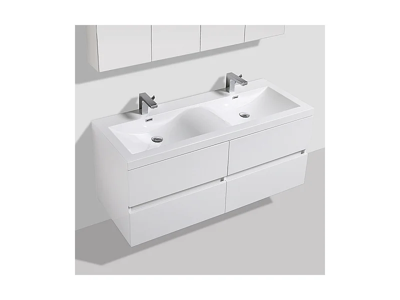 Doppelwaschtisch + Unterschrank 144cm montiert weiß lackiert SIENA