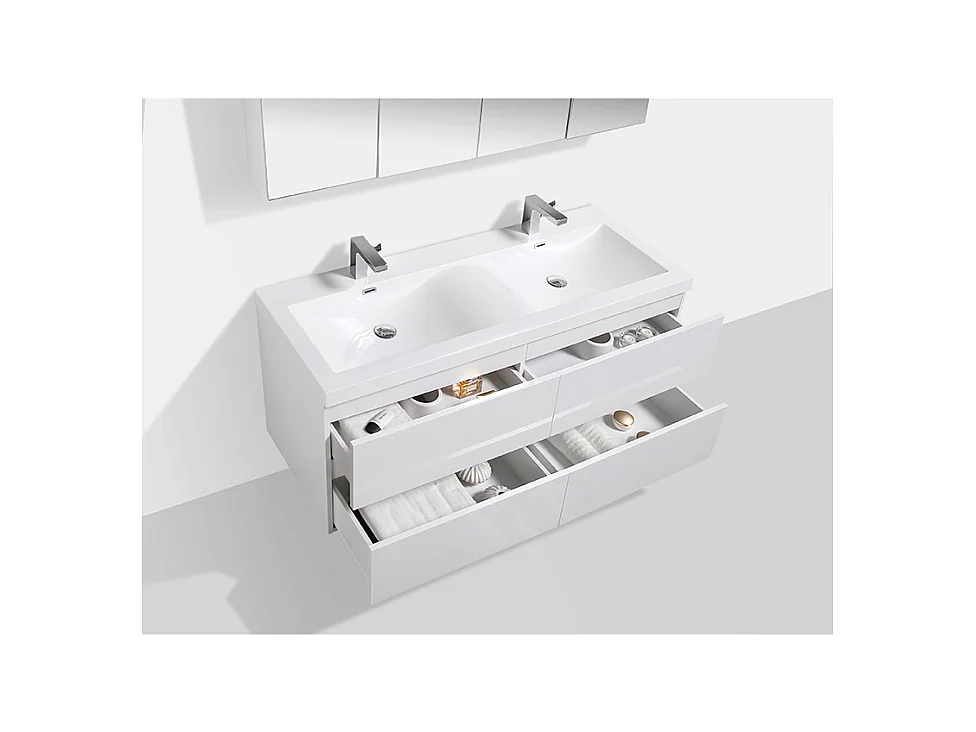 Doppelwaschtisch + Unterschrank 144cm montiert weiß lackiert SIENA