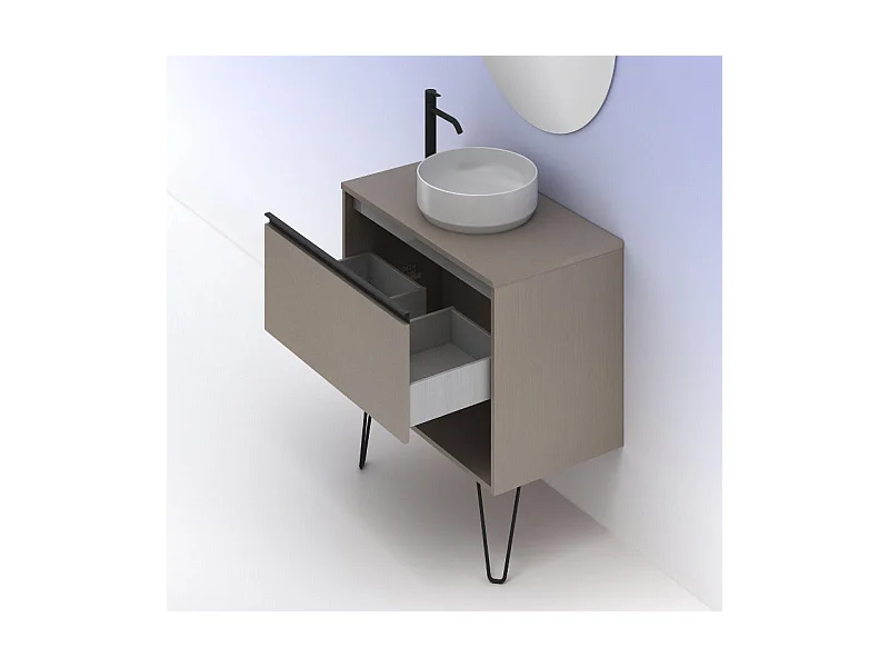 Meuble salle de bain avec vasque posée YOKO TOP  fumé sablé 80 cm Gris  Miroir non inclus
