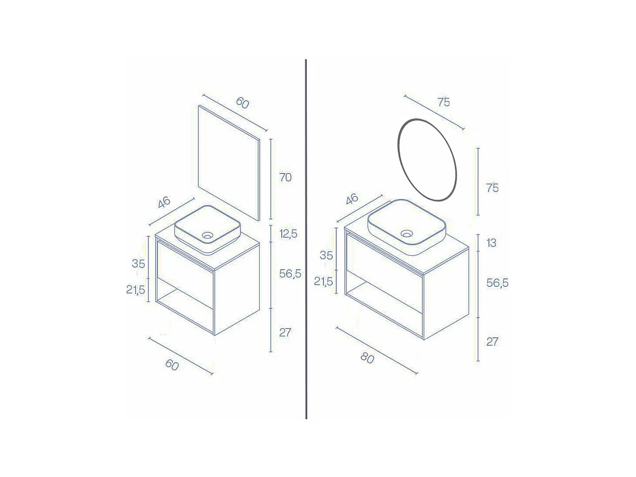Meuble salle de bain suspendu avec vasque posée NIWA TOP  chêne sablé 80 cm  Miroir non inclus