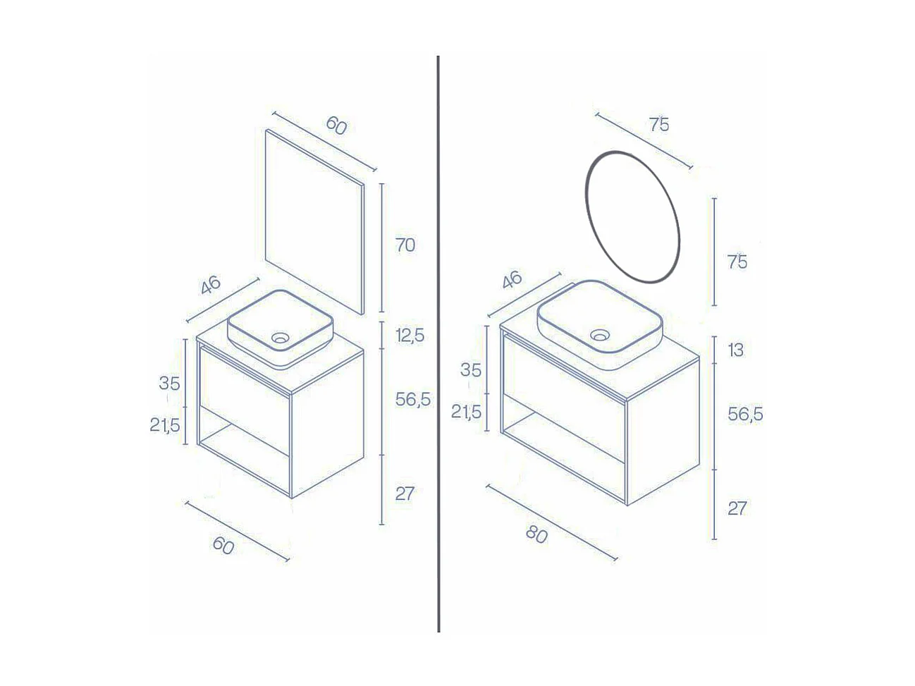 Meuble salle de bain suspendu avec vasque posée NIWA TOP  chêne sablé 80 cm  Miroir non inclus