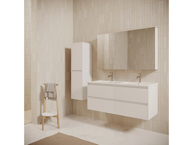 Meuble salle de bain design double vasque FORTINA largeur 120 cm blanc