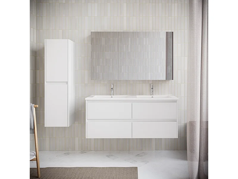 Meuble salle de bain design double vasque FORTINA largeur 120 cm blanc