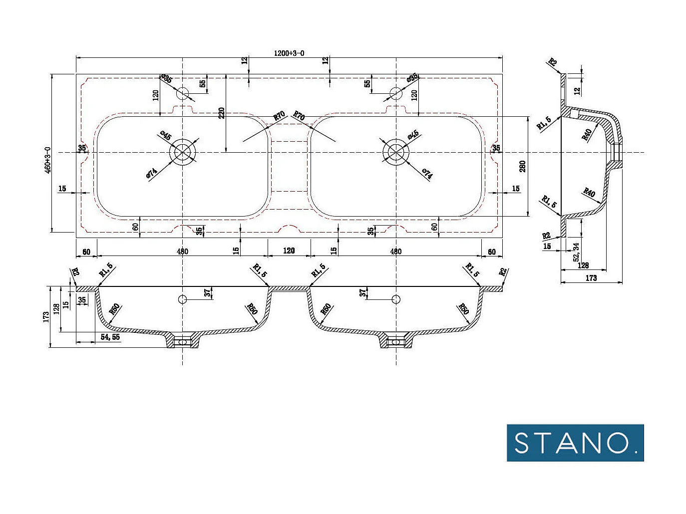 Meuble salle de bain design double vasque FORTINA largeur 120 cm blanc