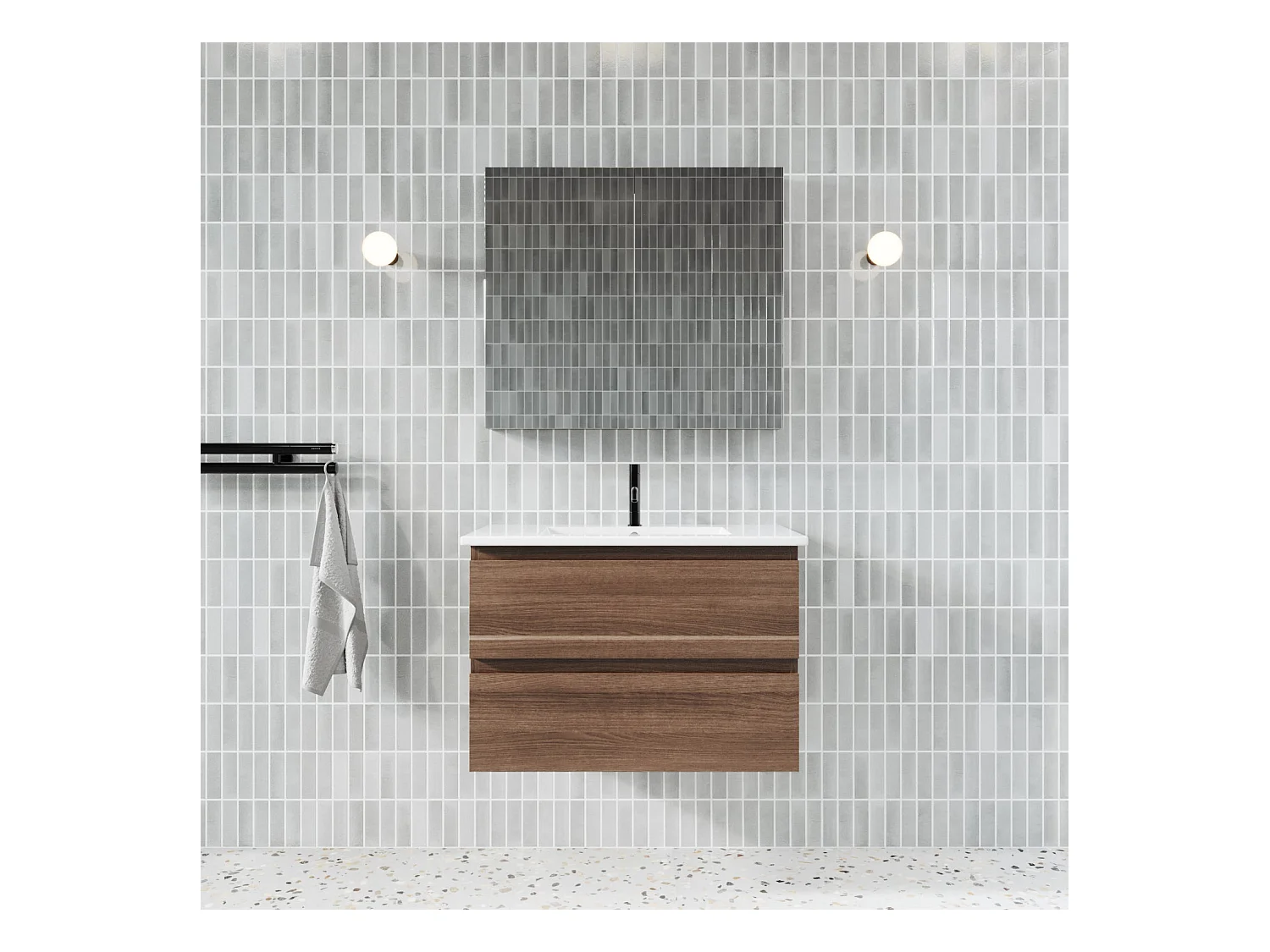 Meuble salle de bain design simple vasque MESSINA largeur 80 cm noyer