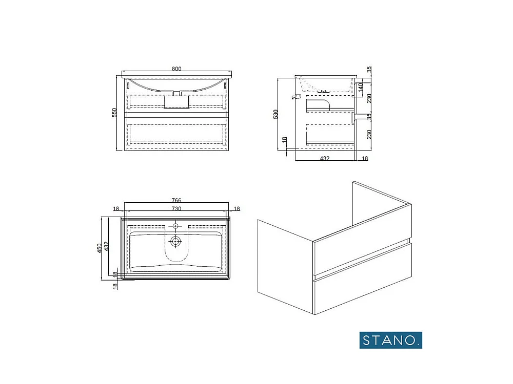 Meuble salle de bain design simple vasque MESSINA largeur 80 cm noyer