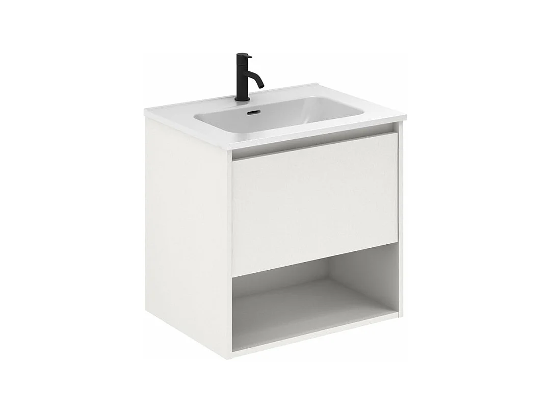Meuble salle de bain suspendu NIWA  blanc brillant 60 cm  Miroir non inclus