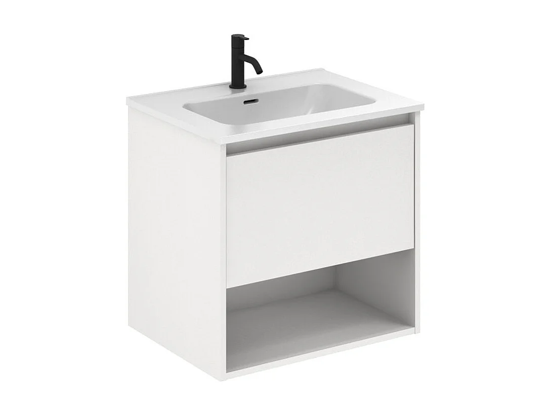 Meuble salle de bain suspendu NIWA  blanc brillant 60 cm  Miroir non inclus