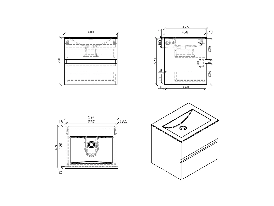 Mueble lavabo + lavabo 60cm MONTADO SIENA Blanco Lacado