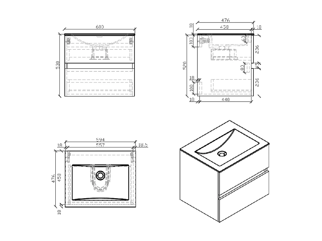 Meuble salle de bain design simple vasque SIENA largeur 60 cm blanc laqué