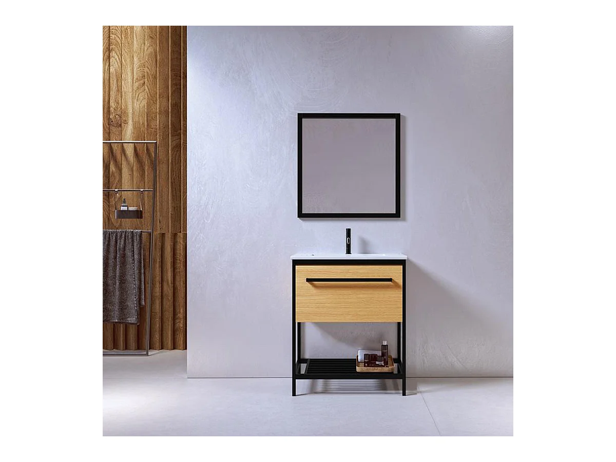 Mueble de Baño con patas + Lavabo 80 cm SMART – Madera y Metal Negro