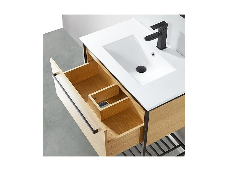 Mueble de Baño con patas + Lavabo 80 cm SMART – Madera y Metal Negro
