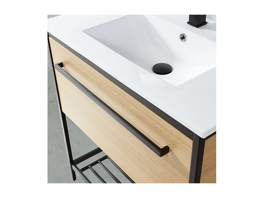 Mueble de Baño con patas + Lavabo 80 cm SMART – Madera y Metal Negro