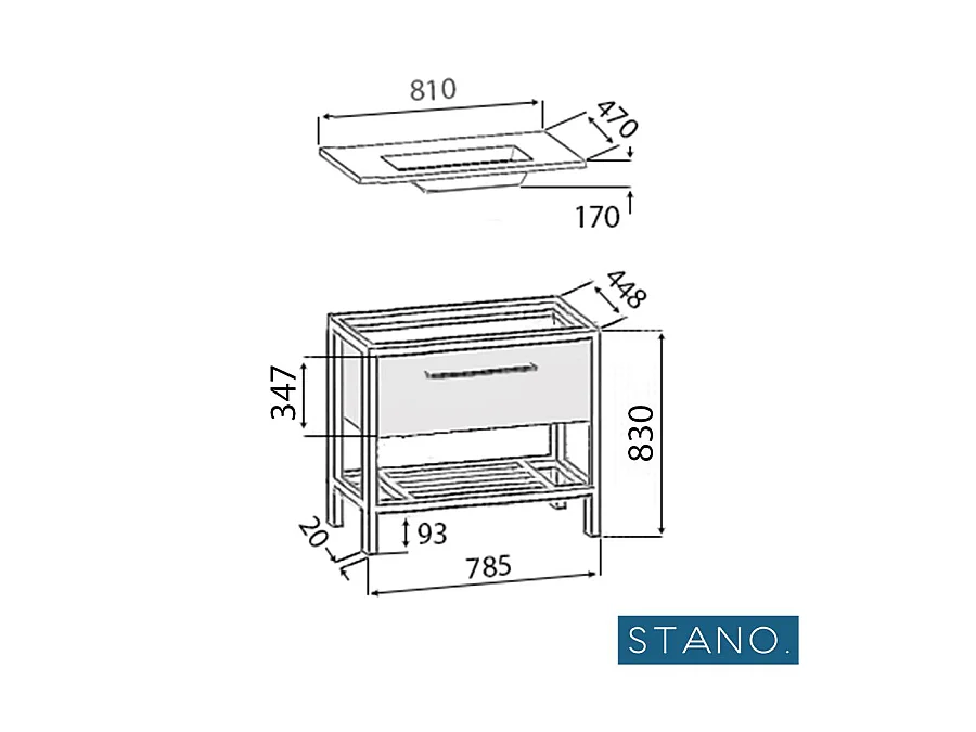Mueble de Baño con patas + Lavabo 80 cm SMART – Madera y Metal Negro