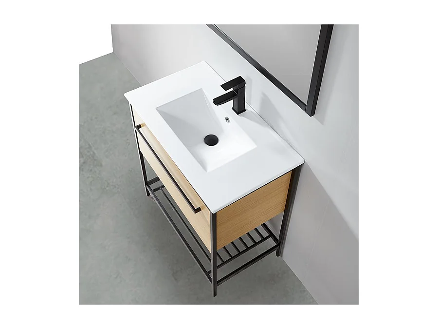 Mueble de Baño con patas + Lavabo 80 cm SMART – Madera y Metal Negro