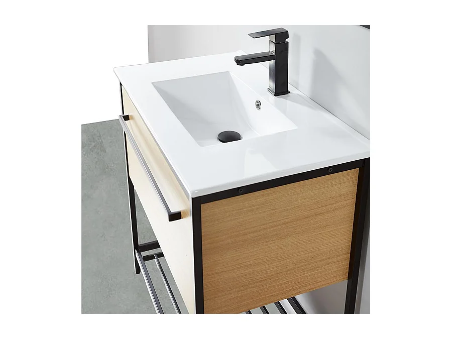 Mueble de Baño con patas + Lavabo 80 cm SMART – Madera y Metal Negro