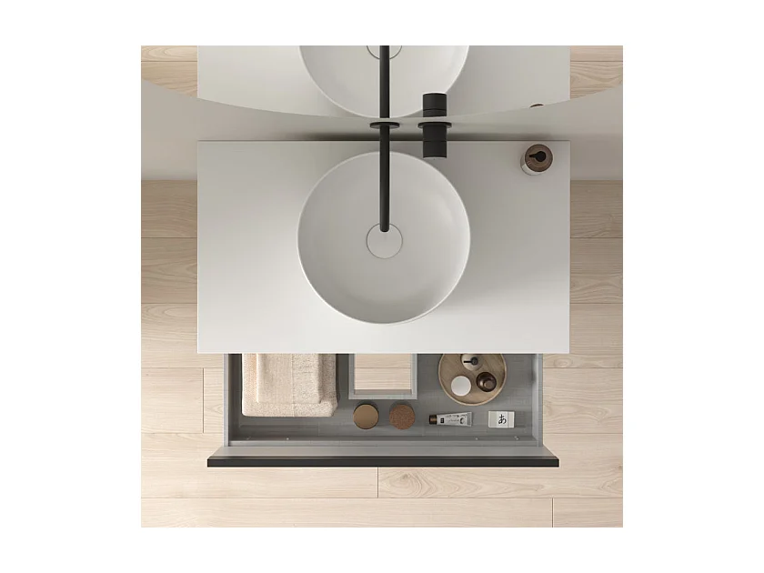 Meuble salle de bain avec vasque posée YOKO TOP  blanc brillant 60 cm  Miroir non inclus