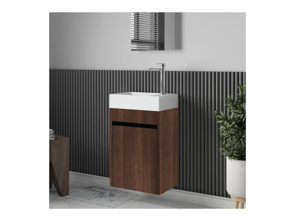 Meuble lave-main salle de bain design MESSINA largeur 45 cm noyer