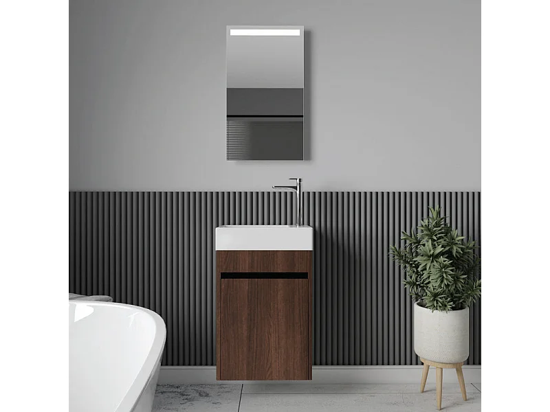 Meuble lave-main salle de bain design MESSINA largeur 45 cm noyer