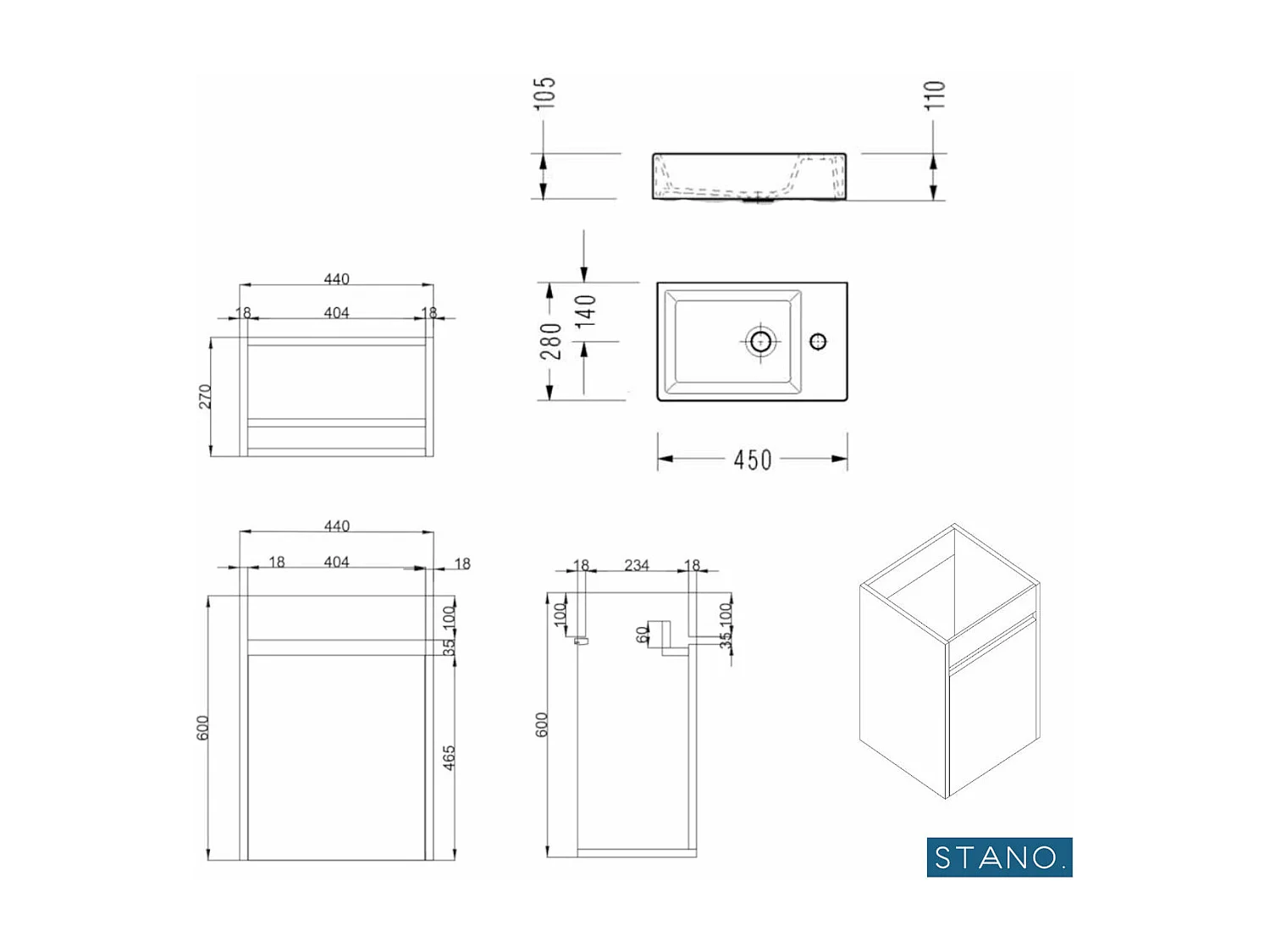 Meuble lave-main salle de bain design MESSINA largeur 45 cm noyer