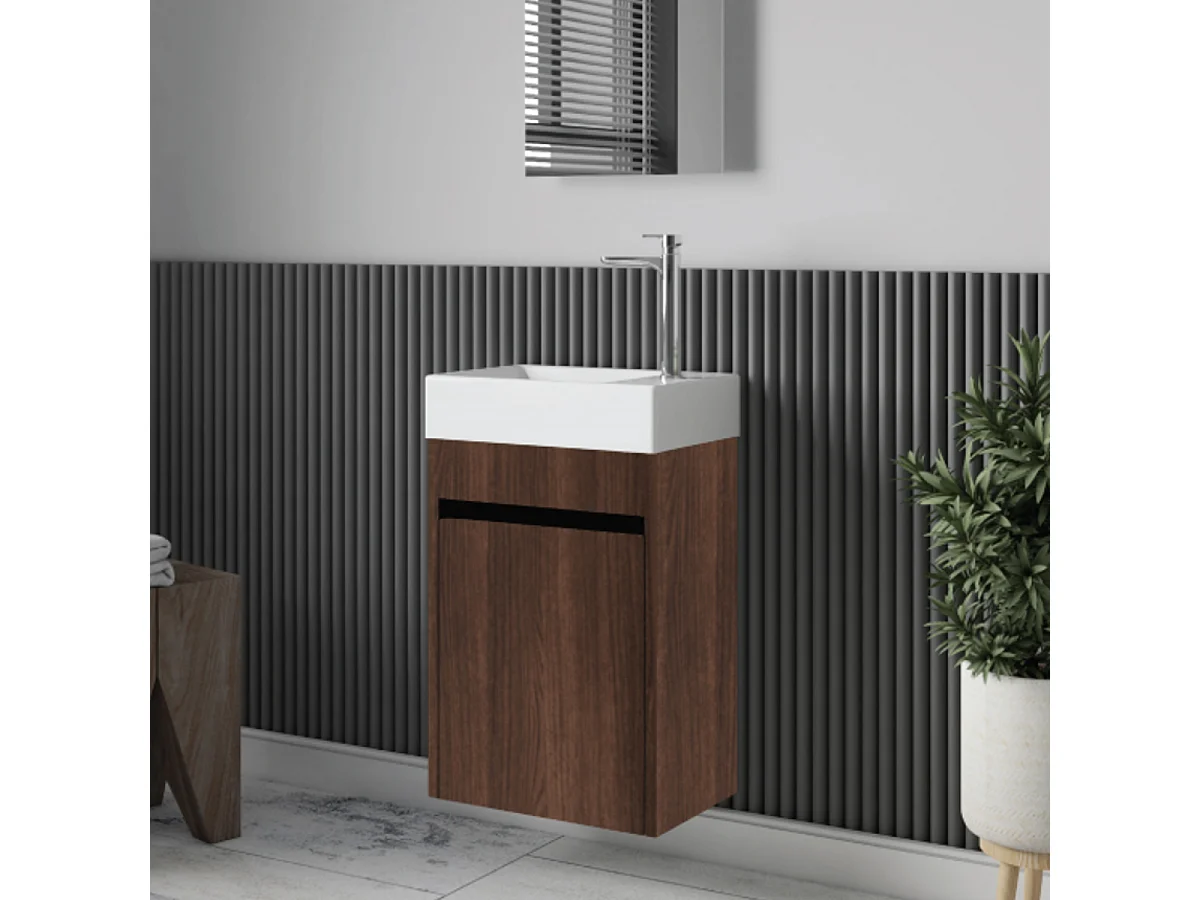 Meuble lave-main salle de bain design MESSINA largeur 45 cm noyer