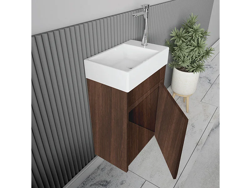 Meuble lave-main salle de bain design MESSINA largeur 45 cm noyer