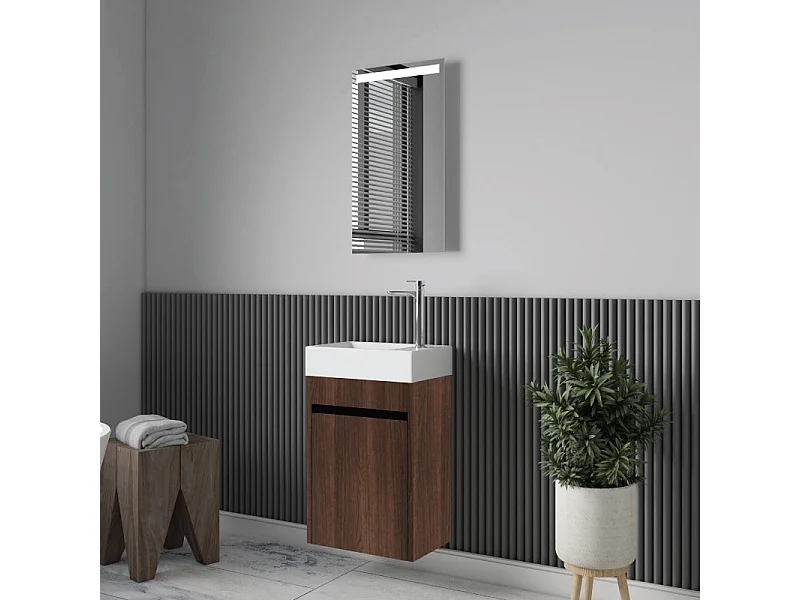 Meuble lave-main salle de bain design MESSINA largeur 45 cm noyer