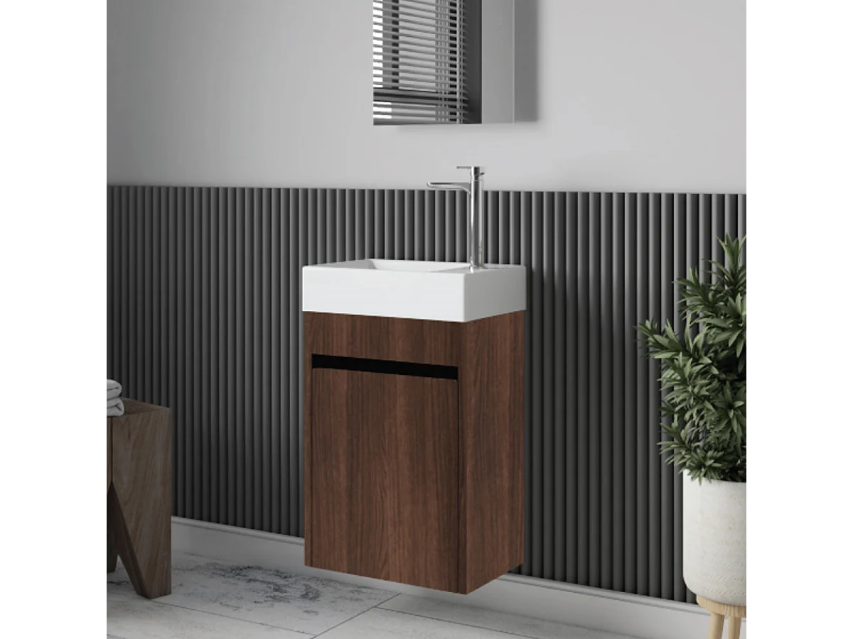 Meuble lave-main salle de bain design MESSINA largeur 45 cm noyer