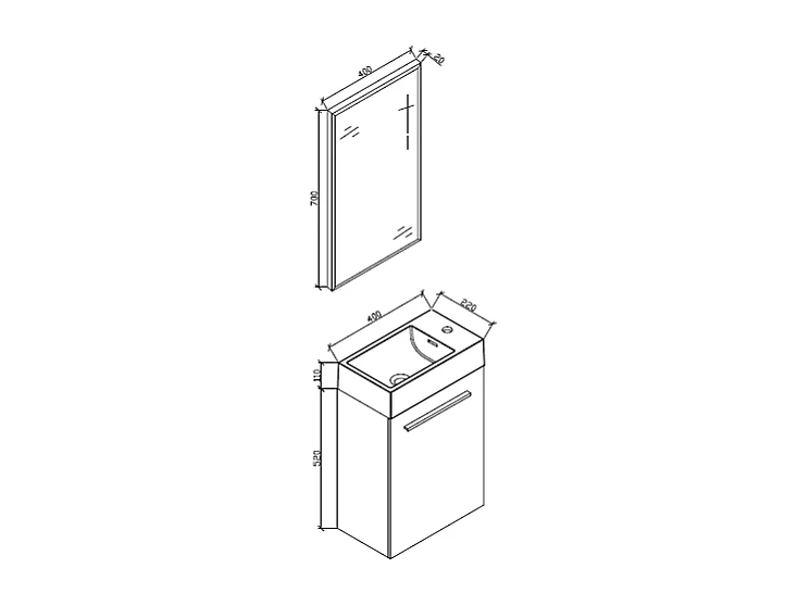 Meuble lave-main salle de bain design SIENA largeur 40 cm blanc laqué