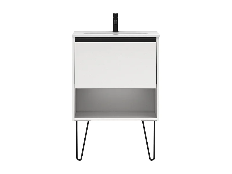 Meuble salle de bain simple vasque YOKO  blanc brillant 60 cm  Miroir non inclus