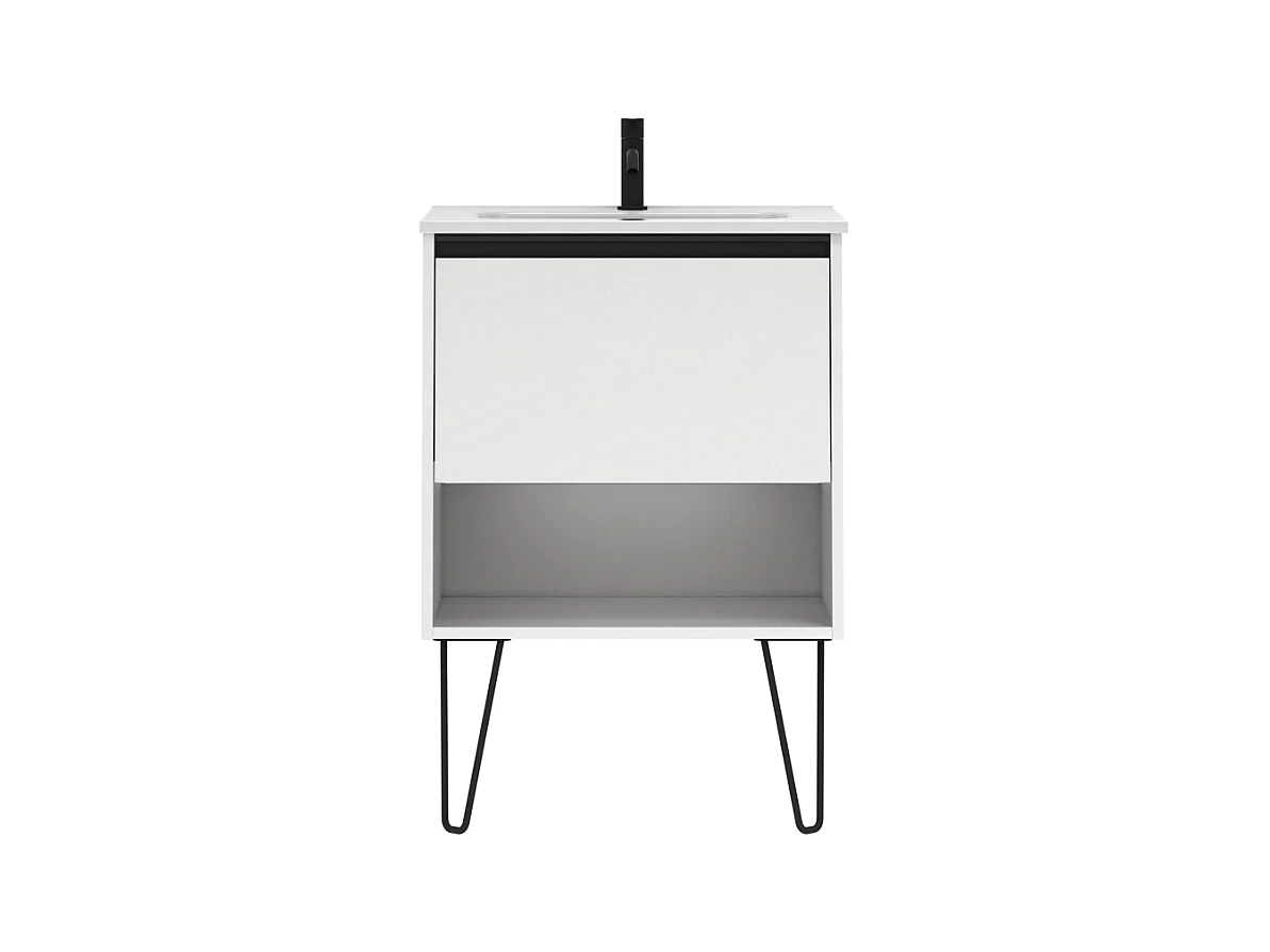 Meuble salle de bain simple vasque YOKO  blanc brillant 60 cm  Miroir non inclus