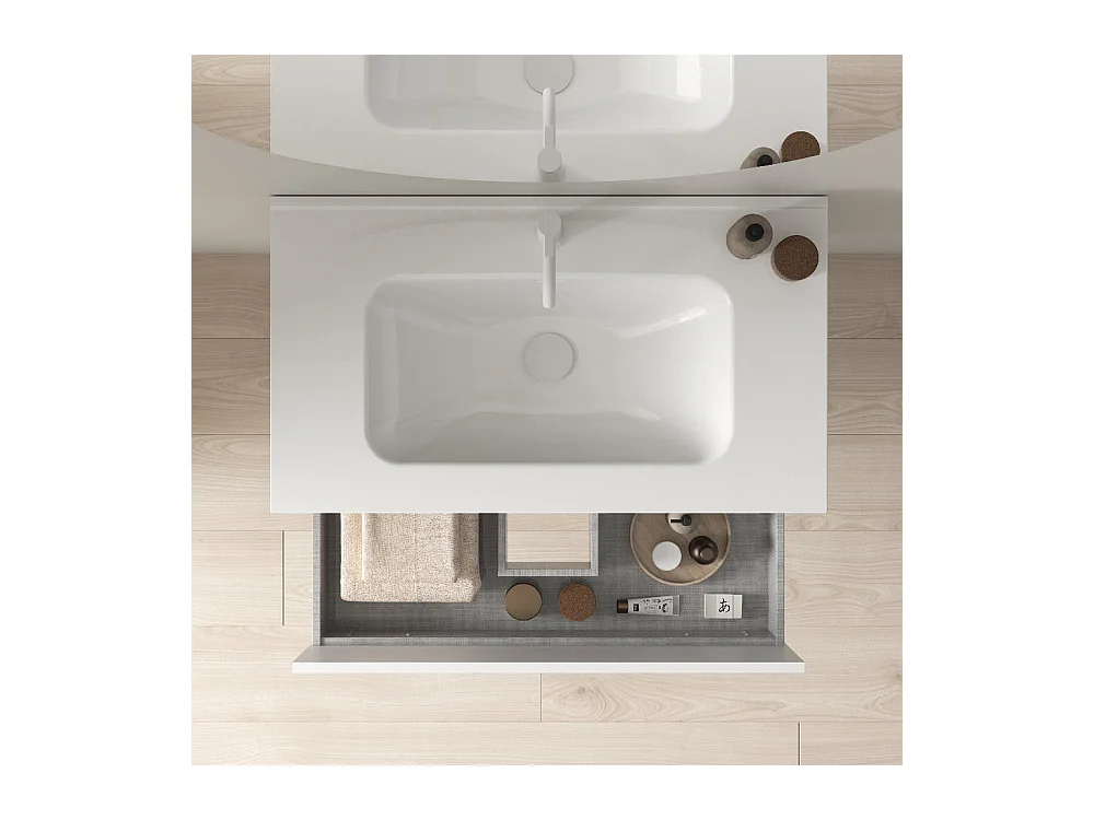 Meuble salle de bain simple vasque YOKO  blanc brillant 60 cm  Miroir non inclus