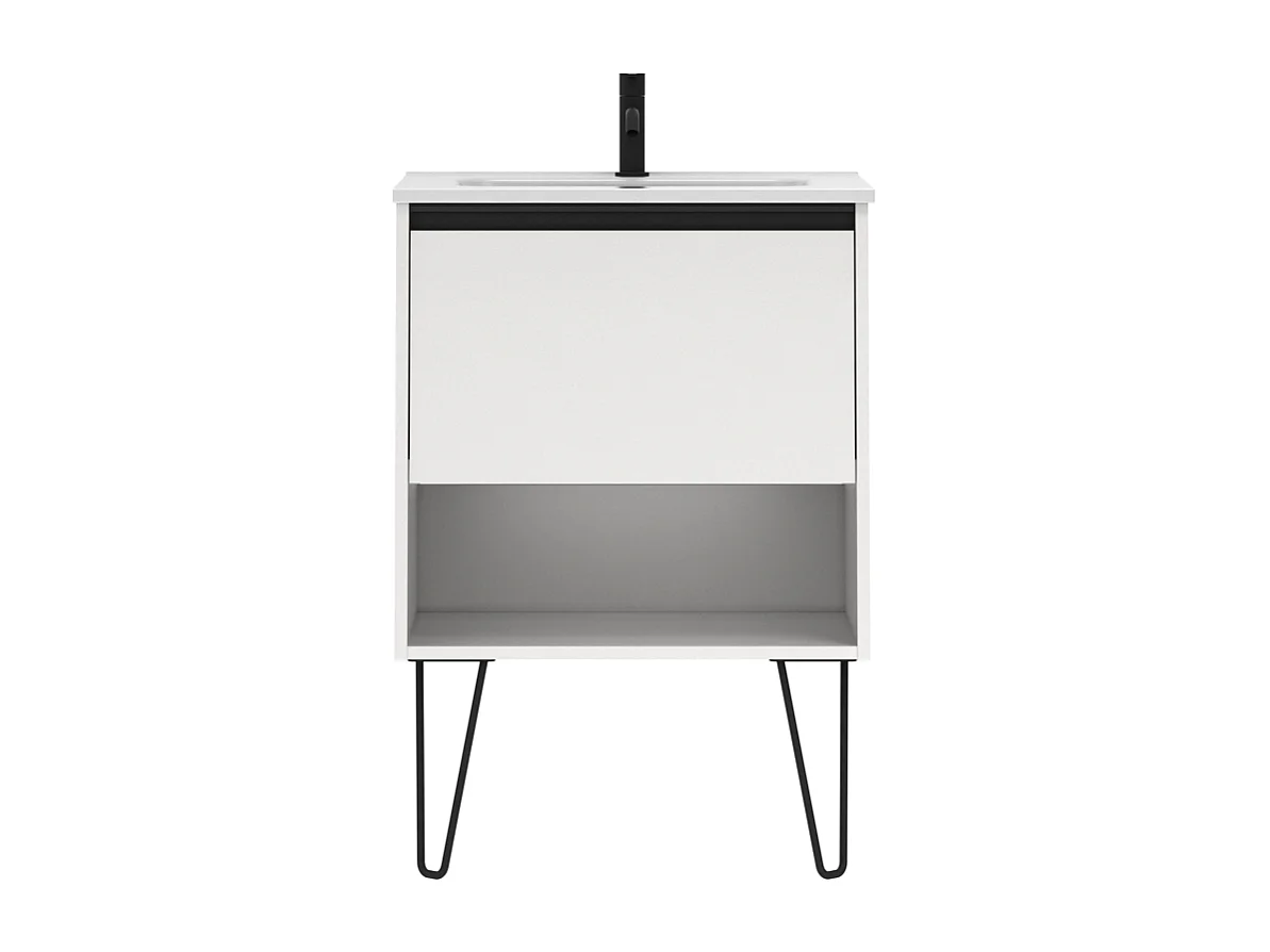 Meuble salle de bain simple vasque YOKO  blanc brillant 60 cm  Miroir non inclus