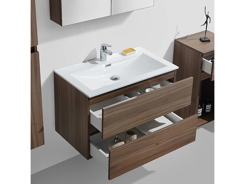 Meuble salle de bain design simple vasque SIENA largeur 80 cm noyer