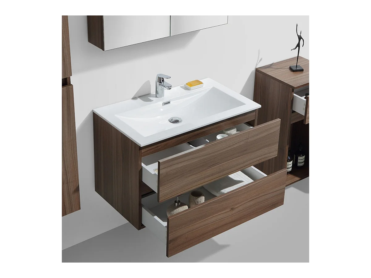 Meuble salle de bain design simple vasque SIENA largeur 80 cm noyer