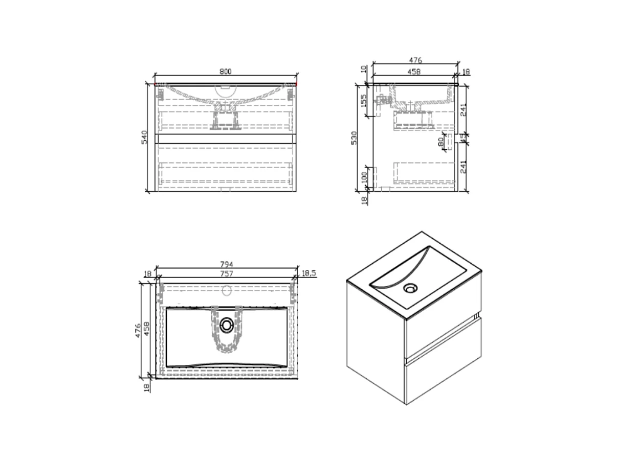 Meuble salle de bain design simple vasque SIENA largeur 80 cm noyer